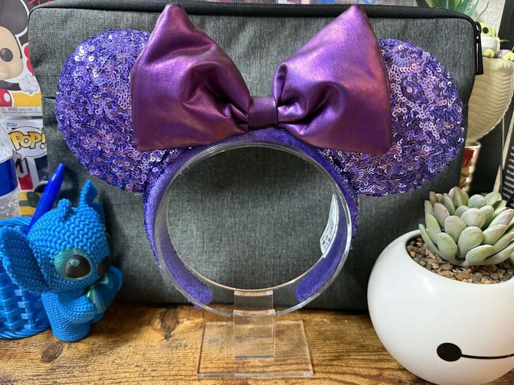 EUC Disney Parks Purple Sequin Metallic Bow Ear Headband